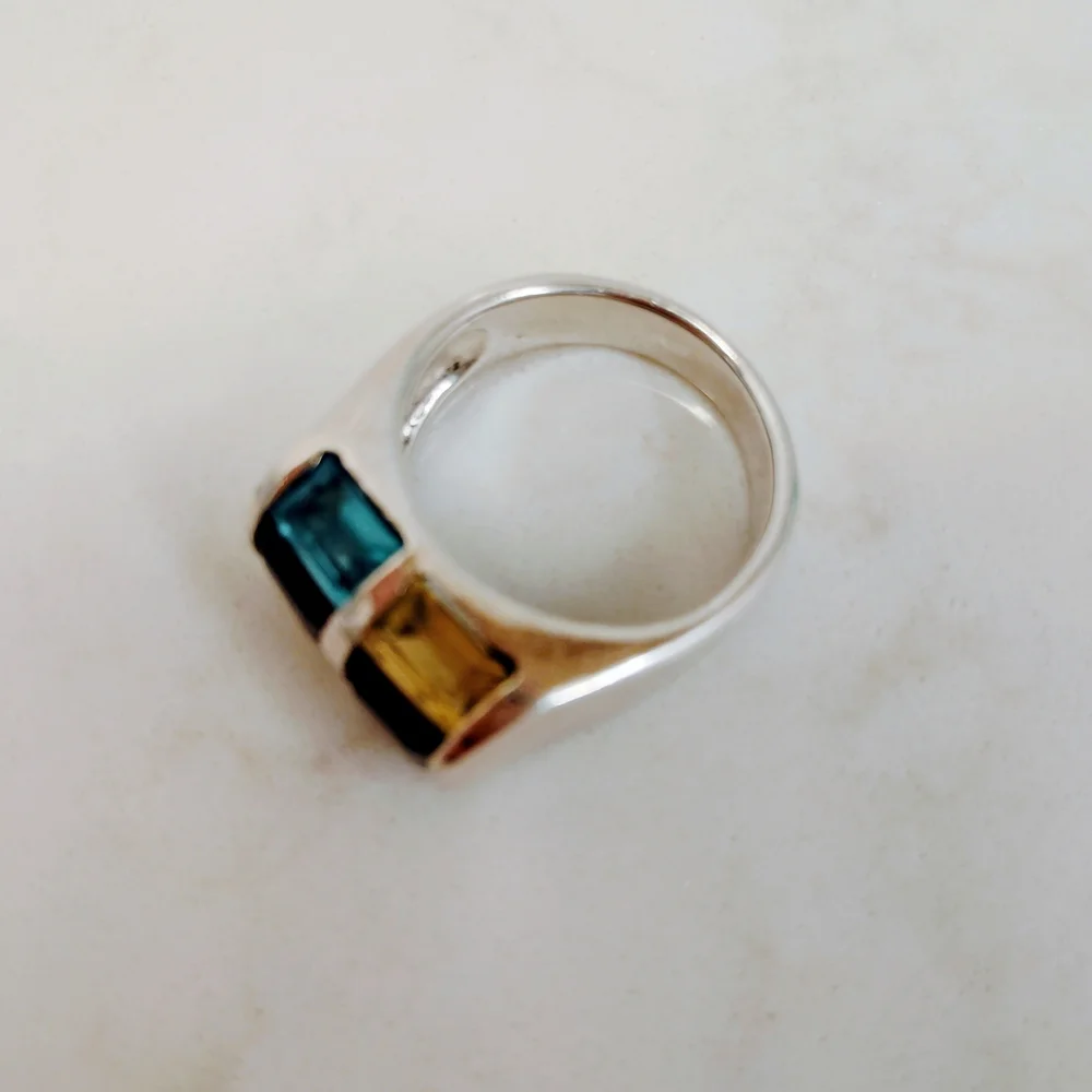 925 Sterling Ring with Amethyst Citrine And Sky Blue Topaz Gemstones
